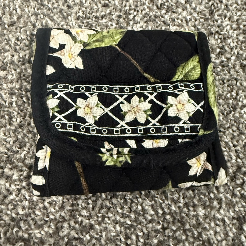 Vera Bradley Quilted Floral Fold-Over Wallet - Black